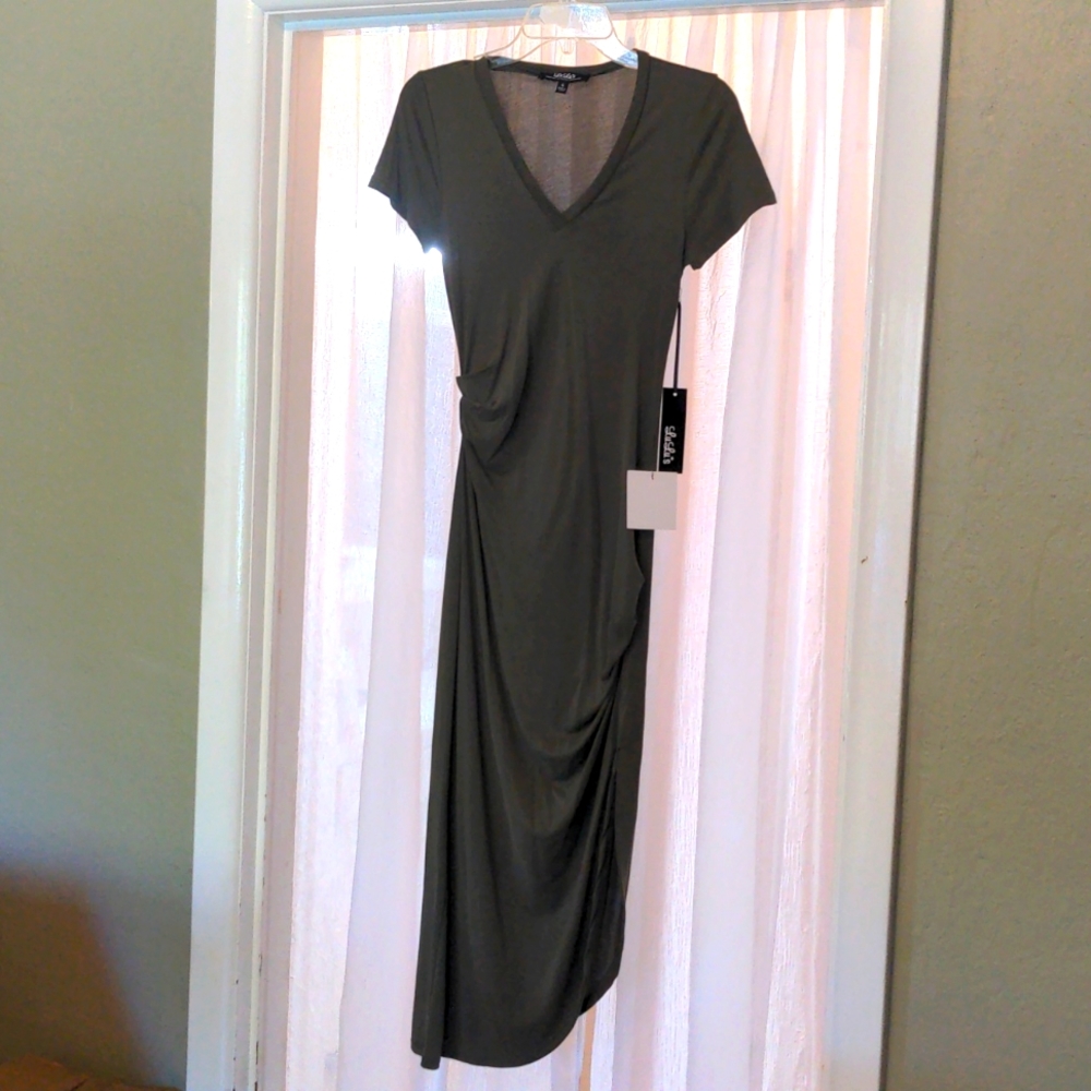 NWT Lulu's Tshirt dress with asymmetrical hem and rouching detail.